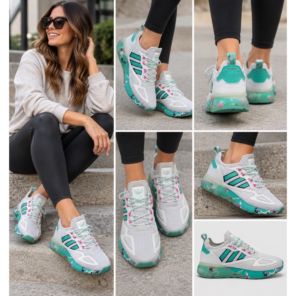 Adidas ZX 2K Boost 2.0 Mens 9.5 White Teal Pink Excellent Marble Athletic Shoes